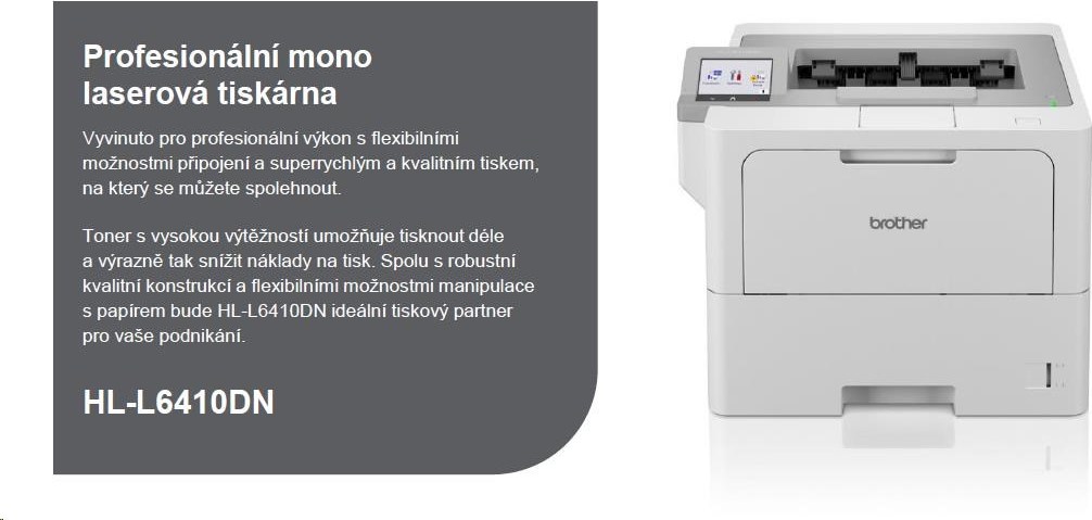 BROTHER HL-L6410DN, mono laserová tlačiareň, 1200x1200, 50ppm, A4, USB, LAN, Wi-Fi, LCD obrazovka