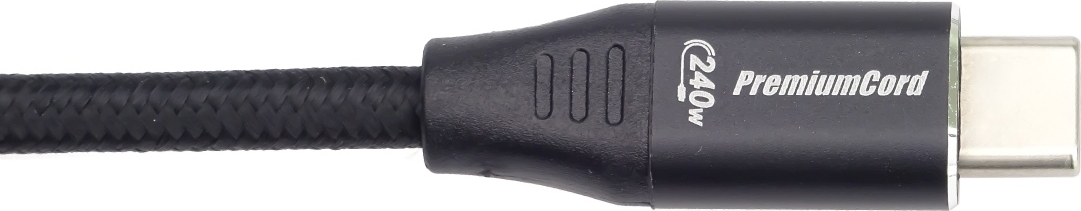 PREMIUMCORD Kabel USB-C M/M, 240W 480Mbps černý bavlněný oplet, 1,5m