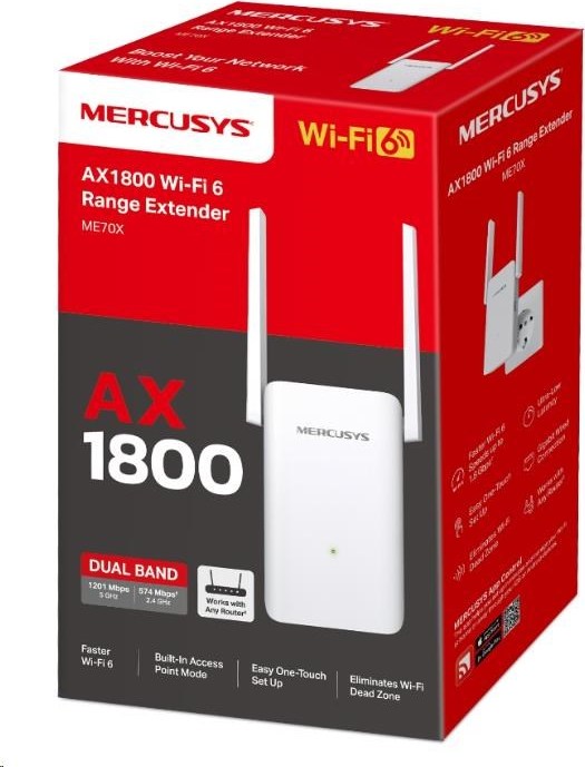 MERCUSYS ME70X WiFi6 Extender/Repeater (AX1800,2,4GHz/5GHz,1xGbELAN)