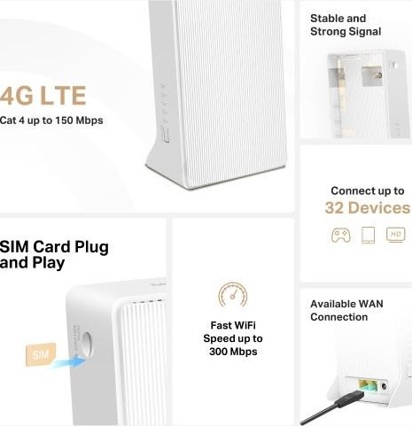 Mercusys MB110-4G WiFi4 router (N300, 4G LTE, 2,4GHz, 1x100Mb/s LAN/WAN,1x100Mb/s LAN,1xnanoSIM)