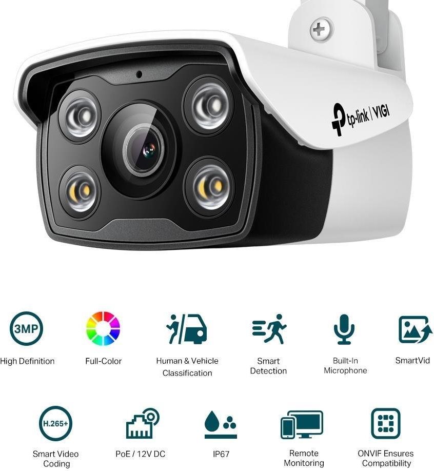 TP-Link VIGI C330(4mm), 3MP, Bullet, PoE, IR 30m, Micro SD card