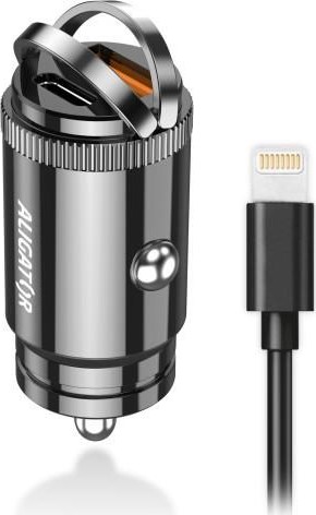 ALIGATOR chytrá mini nabíječka do auta Power Delivery 30W, USB-C + USB-A, kabel USB-C/Lightning, černá