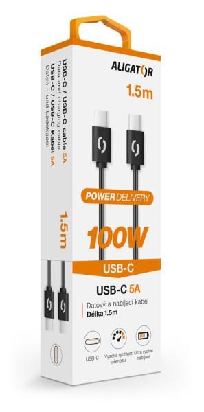 ALIGATOR datový kabel POWER 100W, USB-C/USB-C 5A, délka 1,5 m, černá