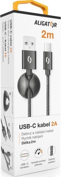 ALIGATOR datový kabel PREMIUM 2A, USB-C, délka 2 m, černá