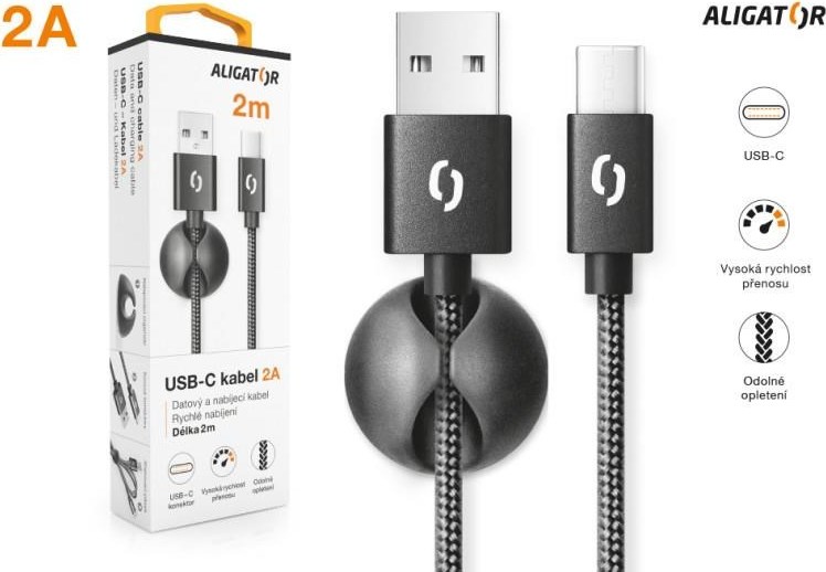 ALIGATOR datový kabel PREMIUM 2A, USB-C, délka 2 m, černá