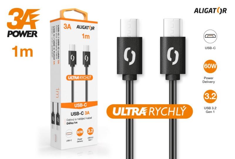 ALIGATOR datový kabel POWER 60W, USB-C/USB-C 3A, délka 1 m, černá