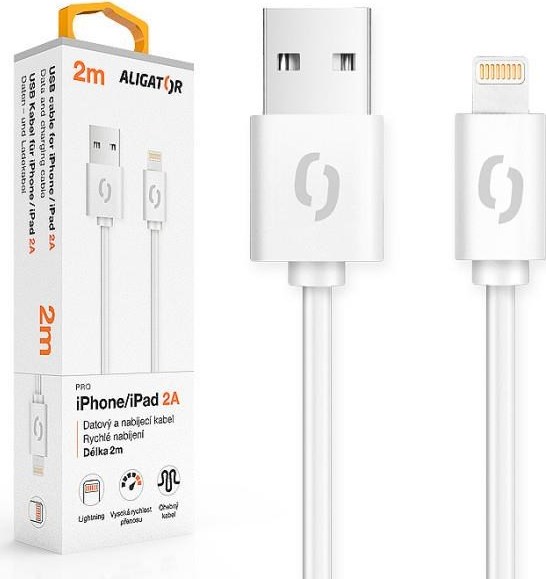 ALIGATOR datový kabel 2A, Lightning, délka 2m, bílá