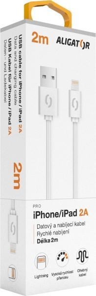 ALIGATOR datový kabel 2A, Lightning, délka 2m, bílá