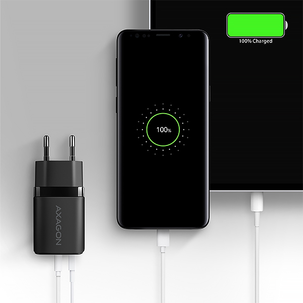 AXAGON ACU-PQ30, Sil nabíjačka do siete 30W, 2x port (USB-A + USB-C), PD3.0/PPS/QC4+/SFC/AFC/Apple, čierna