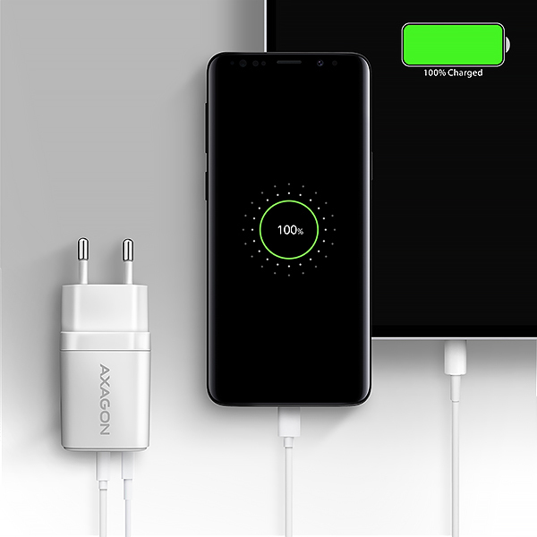 AXAGON ACU-PQ30W, Sil nabíjačka do siete 30W, 2x port (USB-A + USB-C), PD3.0/PPS/QC4+/SFC/AFC/Apple, biela