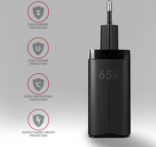 AXAGON ACU-DPQ65, GaN nabíjačka do siete 65W, 3x port (USB-A + dual USB-C), PD3.0/QC4+/PPS/Apple, čierna