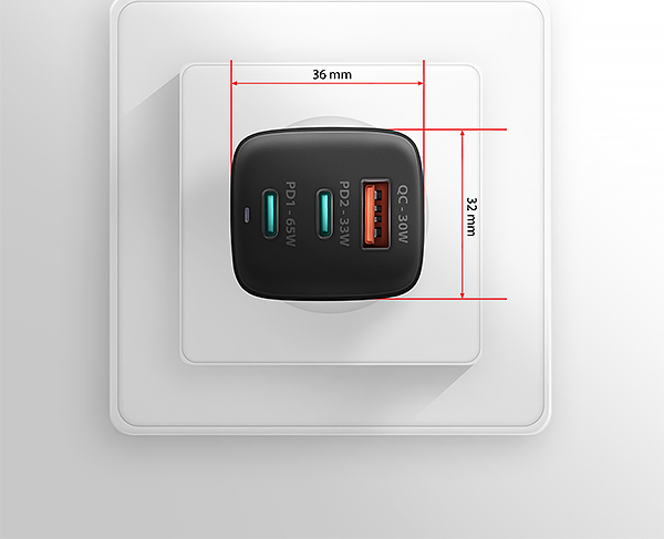 AXAGON ACU-DPQ65, GaN nabíjačka do siete 65W, 3x port (USB-A + dual USB-C), PD3.0/QC4+/PPS/Apple, čierna