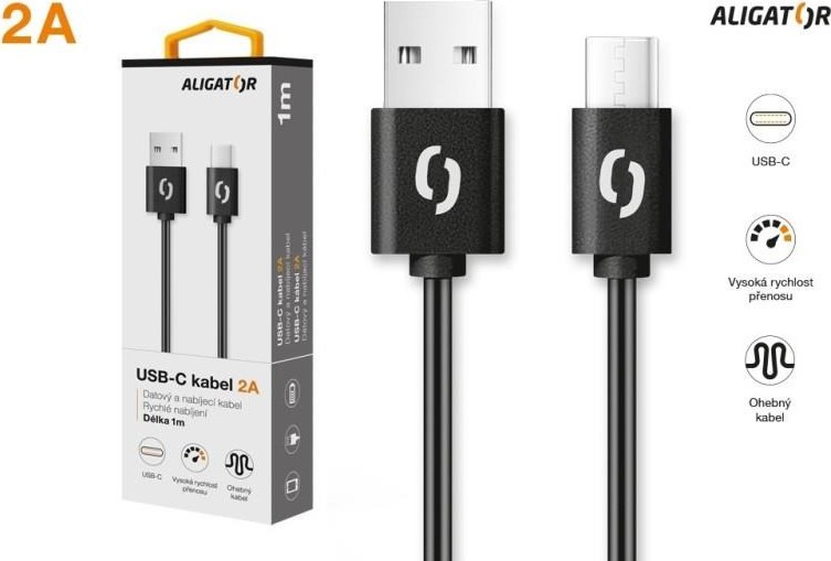 ALIGATOR datový kabel 2A, USB-C, černá