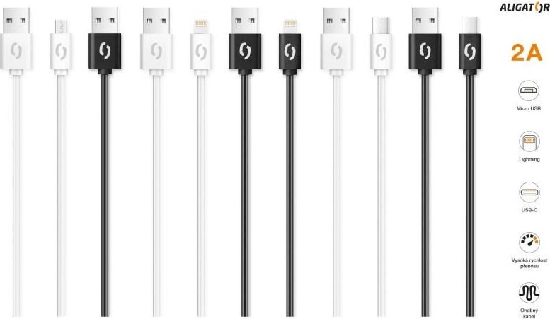 ALIGATOR datový kabel 2A, USB-C, černá