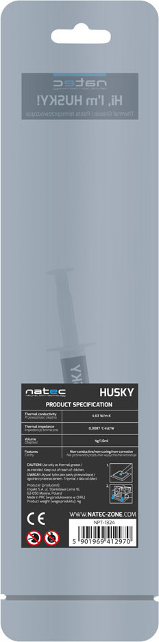 Teplovodivá pasta na CPU Natec Husky, tep. vodivost 4.6 W.m, 4g