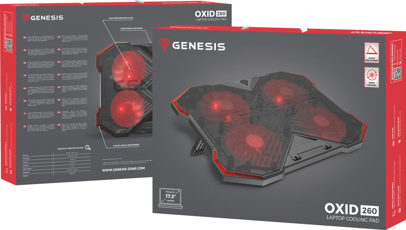 Chladící podložka pro NB Genesis OXID 260, LED, 15,6-17,3" 4xvětrák, 2xUSB