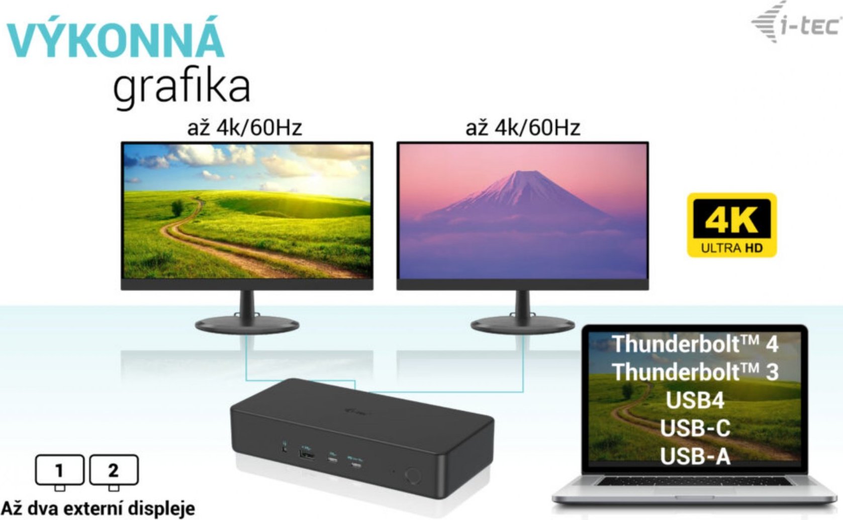 i-tec USB 3.0/USB-C/Thunderbolt 3 Professional Dual 4K Display Dock.st. Gen2, PD 100W