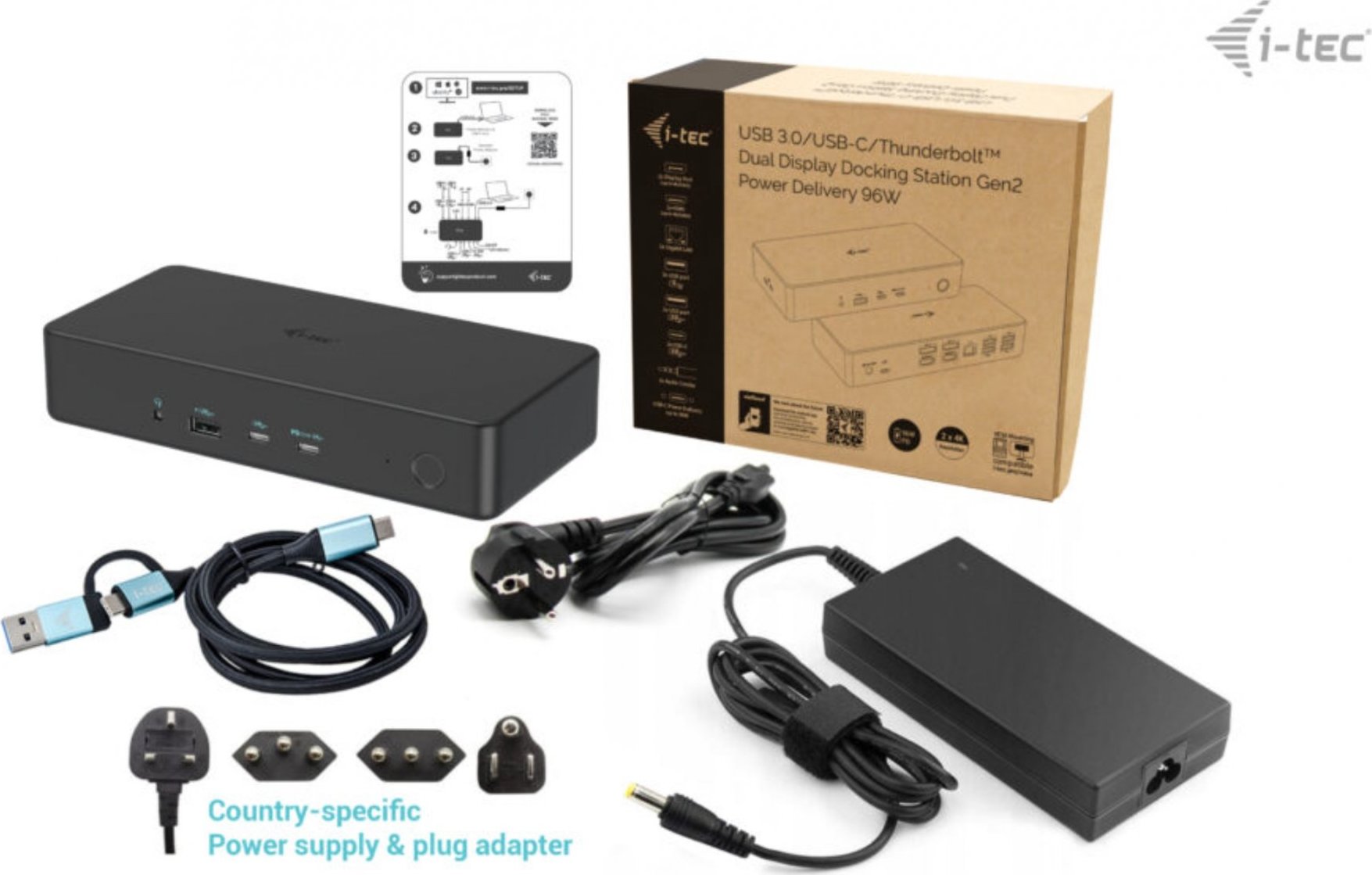 i-tec USB 3.0/USB-C/Thunderbolt 3 Professional Dual 4K Display Dock.st. Gen2, PD 100W