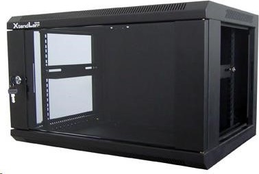 XtendLan 19" nástěnný rozvaděč 6U 600x450, nosnost 60 kg, skleněné kouřové dveře, svařovaný, černý