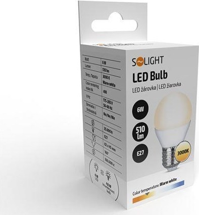 Solight LED žárovka, miniglobe, 6W, E27, 3000K, 510lm