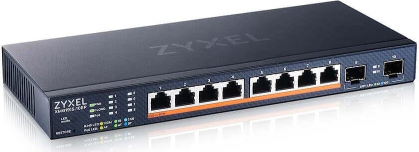 Zyxel XMG1915-10EP, 8-port 2.5GbE, 2 SFP+, 8 x PoE++ 130W Smart Switch, hybird mode, standalone or NebulaFlex Cloud