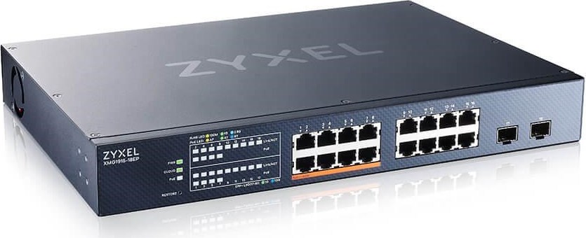Zyxel XMG1915-18EP, 16-port 2.5GbE, 2 SFP+, 8 x PoE++ 180W  Smart Switch, hybird mode, standalone or NebulaFlex Cloud
