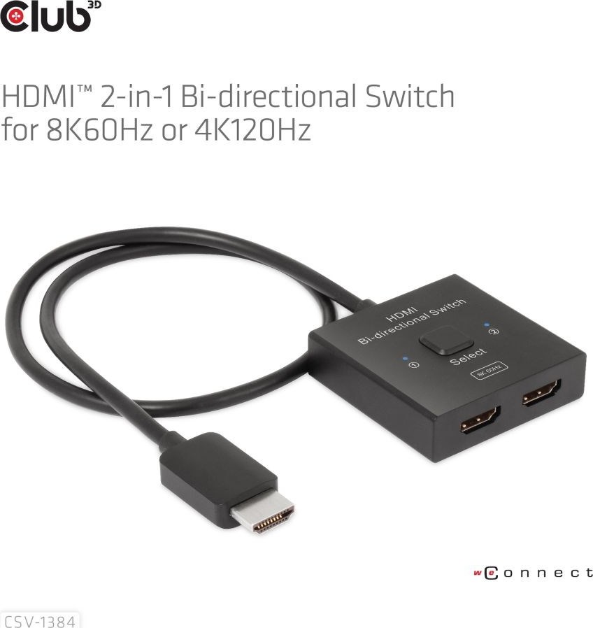 Club 3D Club3D Switch, HDMI na 2xHDMI Oboustranný 2v1, 8K60Hz, 4K120Hz