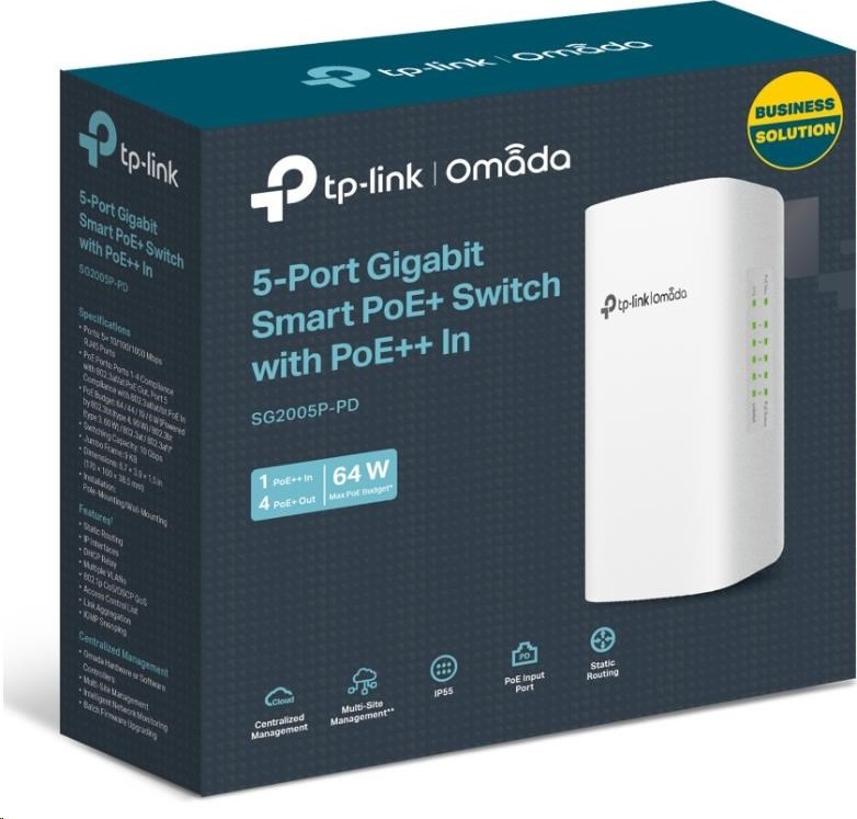 TP-Link OMADA switch SG2005P-PD (1xPoE++in, 4xPoE+out, 64W, fanless)