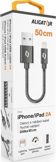 ALIGATOR datový kabel  PREMIUM 2A, Lightning, délka 50 cm, černá