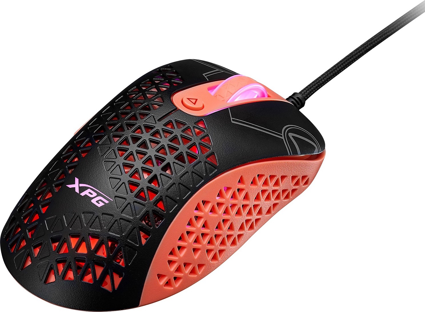 Adata XPG Slingshot Mera Edition/Herní/Optická/Pro praváky/12 000 DPI/Drátová USB/Černá-oranžová