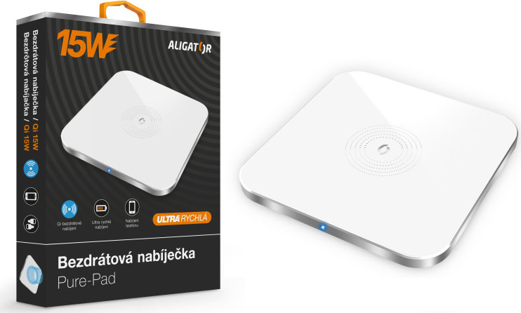ALIGATOR bezdrátová nabíječka Aligator Pure-Pad 15W, bílá