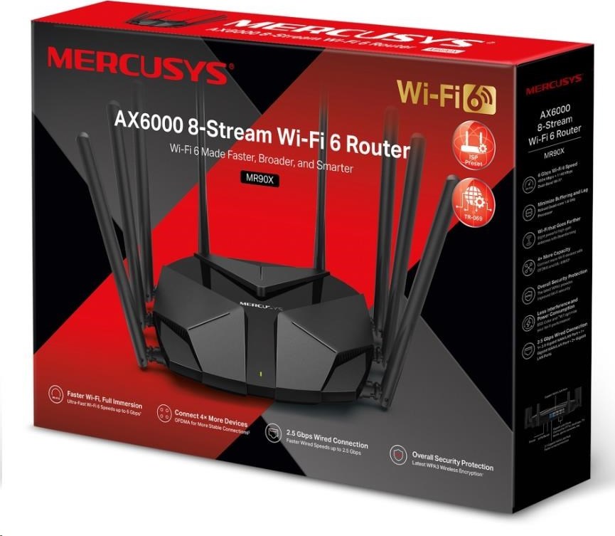 MERCUSYS MR90X WiFi6 router (AX6000,2,4GHz/5GHz, 1x2,5GbELAN/WAN,1xGbEWAN/LAN, 2xGbELAN)