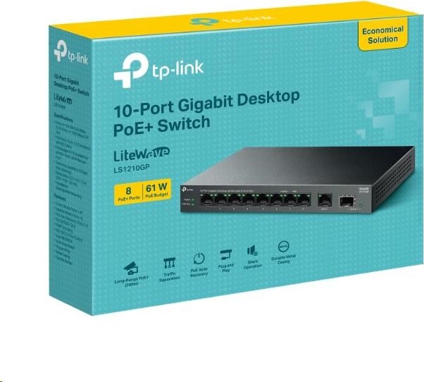 TP-Link LiteWave switch LS1210GP (9xGbE, 1xSFP, 8xPoE+, 61W, fanless)