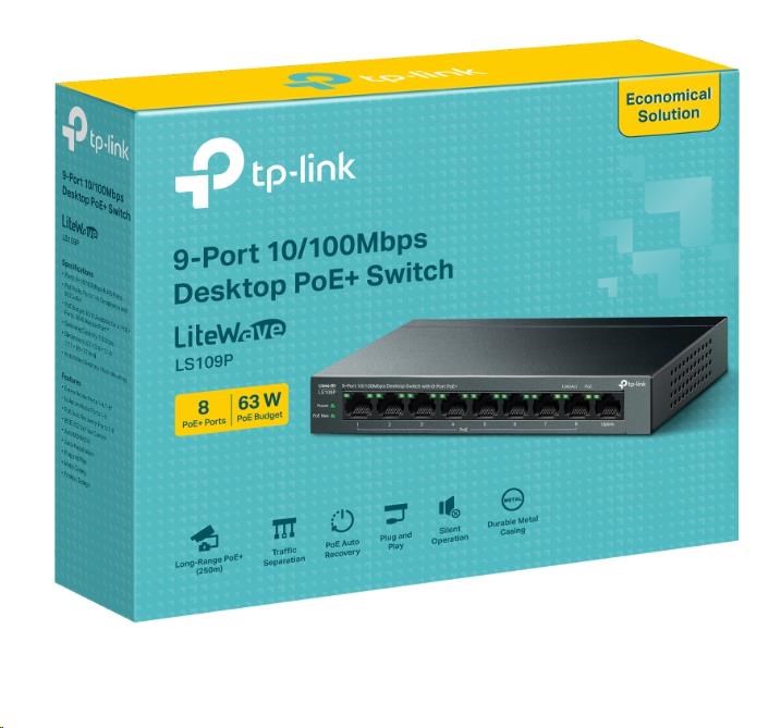 TP-Link LiteWave switch LS109P (9x100Mb/s, 8xPoE+, 63W, fanless)