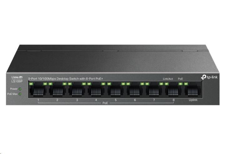 TP-Link LiteWave switch LS109P (9x100Mb/s, 8xPoE+, 63W, fanless)