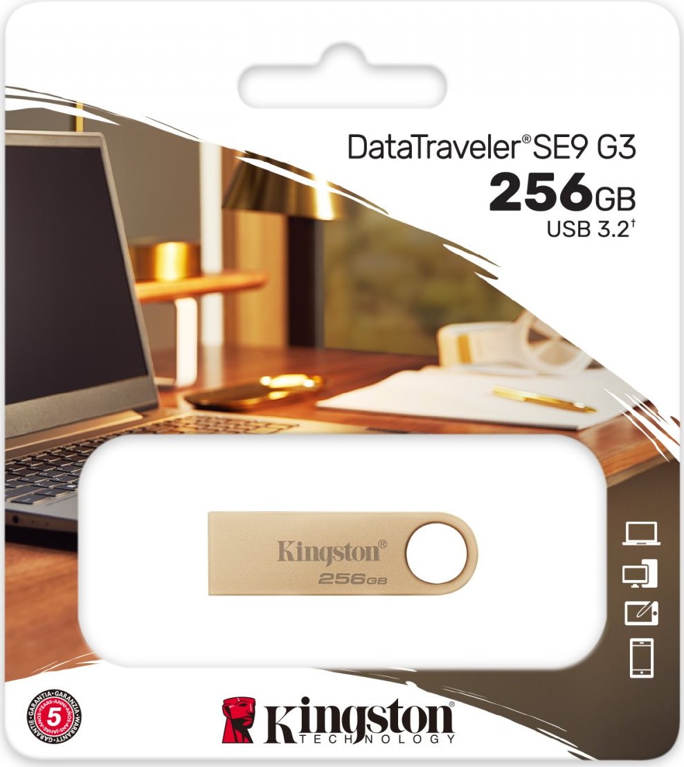 Kingston 256GB DataTraveler DTSE9, 3. Generace, USB 3.2, zlatá