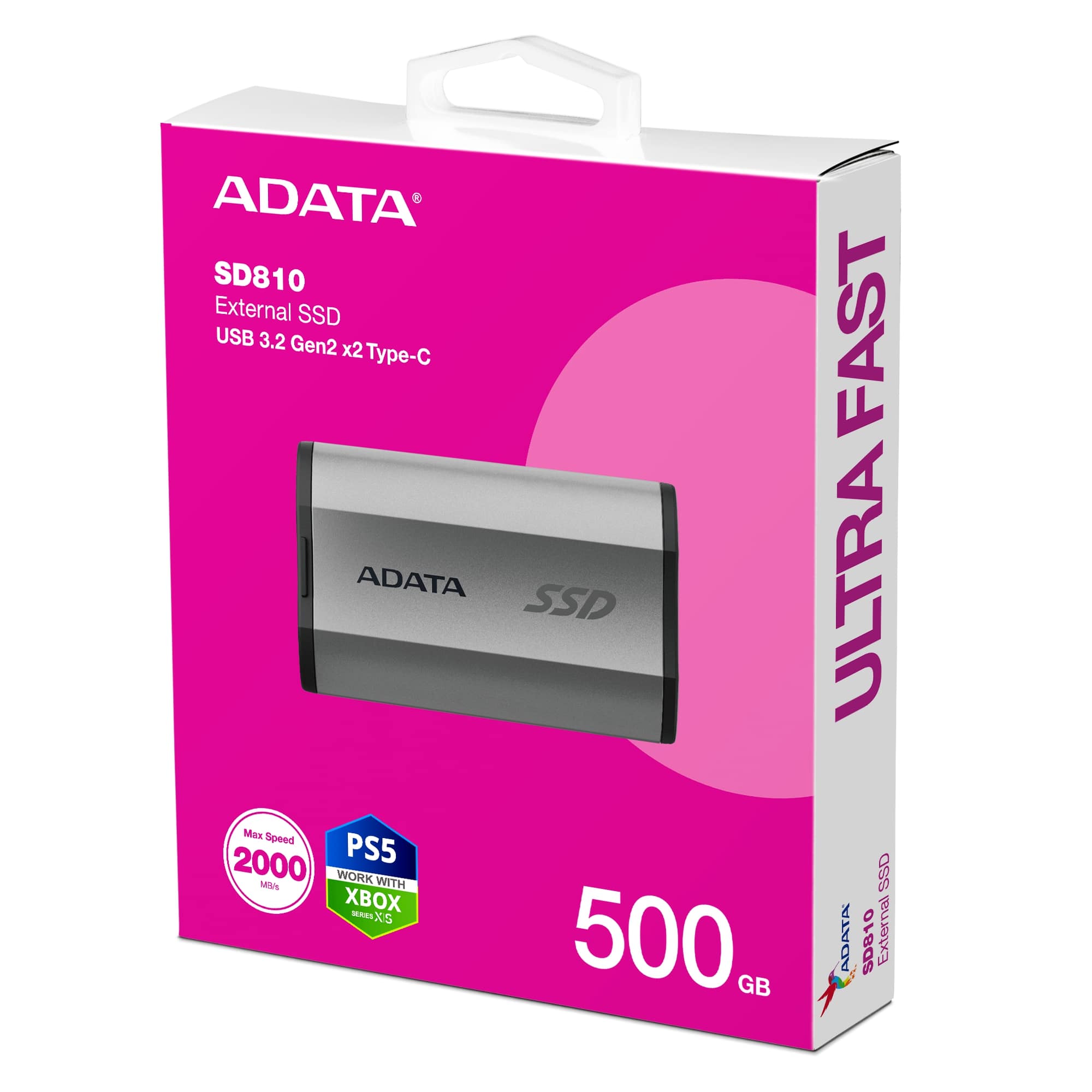A-Data ADATA External SSD 500GB SD810 USB 3.2 USB-C, Stříbrná