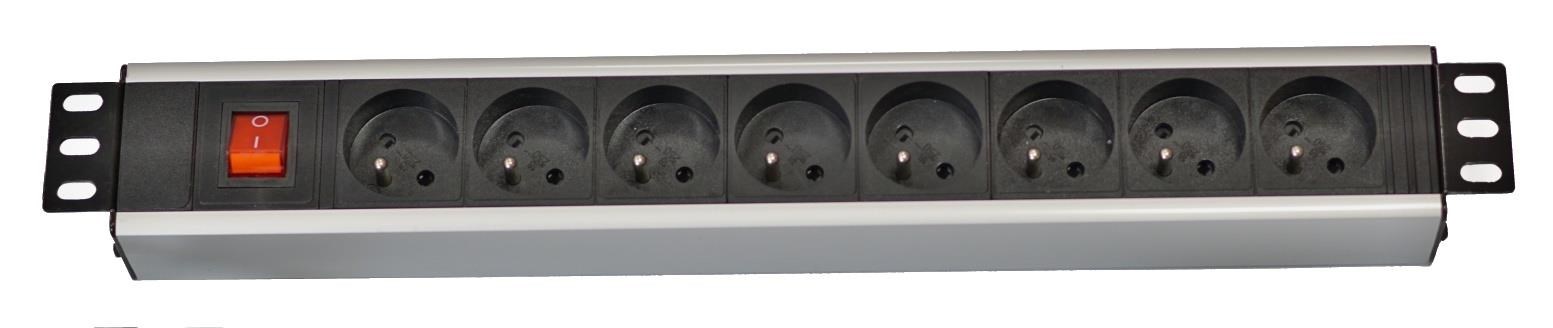 19" rozvodný panel LEXI-Net 8x230V, ČSN, vypínač, indikátor napětí, kabel 3m, 1U