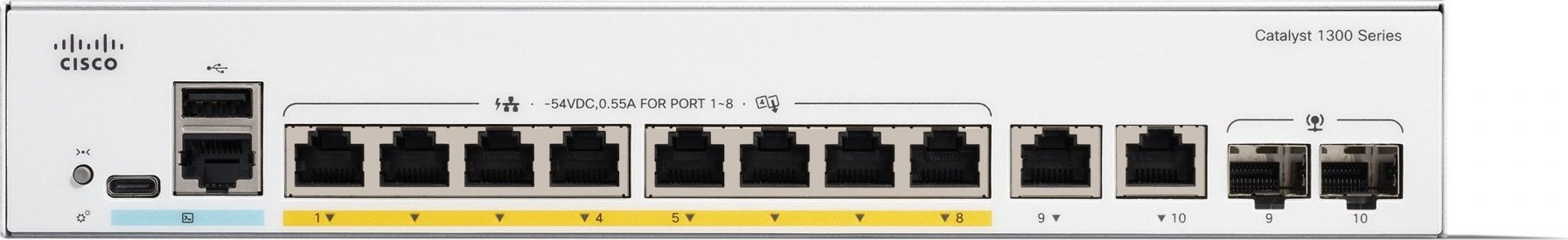 Cisco Catalyst switch C1300-8FP-2G (8xGbE,2xGbE/SFP combo,8xPoE+,120W,fanless)