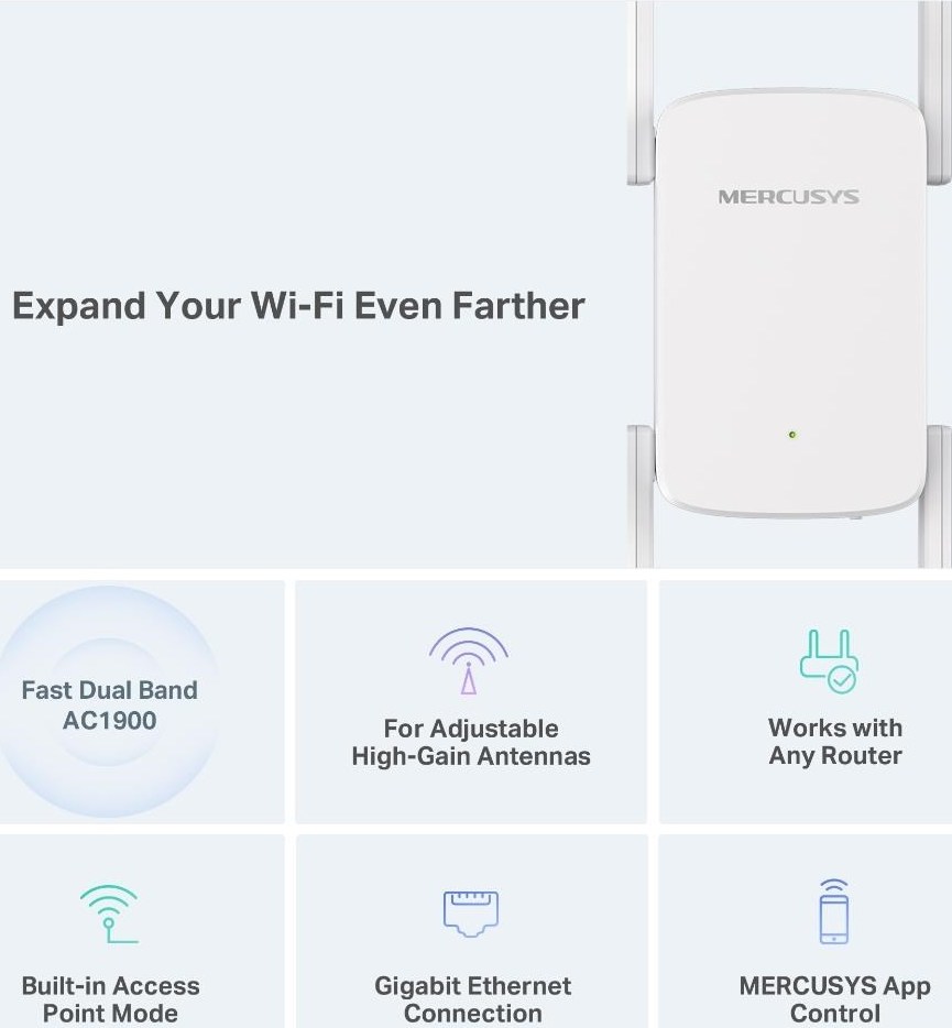 MERCUSYS ME50G WiFi5 Extender/Repeater (AC1900,2,4GHz/5GHz,1xGbELAN)
