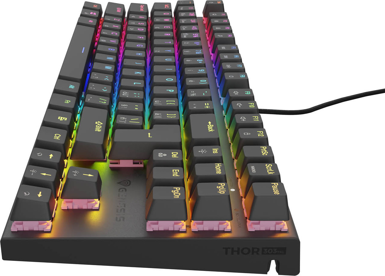 Genesis tichá herní klávesnice THOR 303/TKL/RGB/Outemu Peach/Drátová USB/CZ-SK layout/Černá