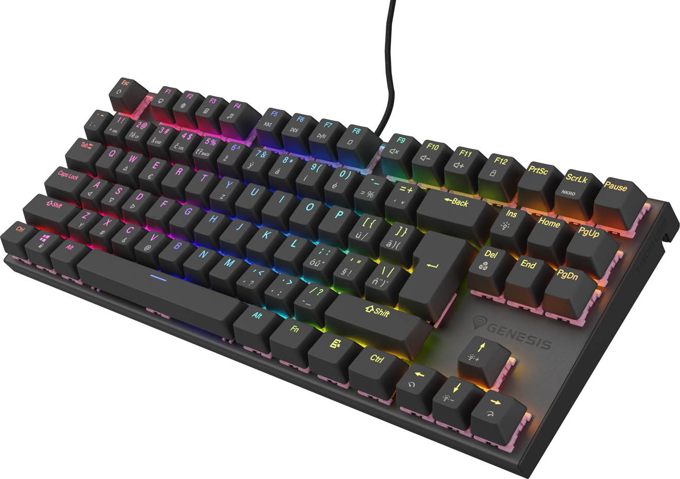 Genesis tichá herní klávesnice THOR 303/TKL/RGB/Outemu Peach/Drátová USB/CZ-SK layout/Černá