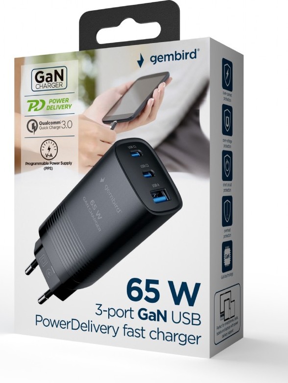 GEMBIRD PD nabíječka 1xUSB-A 2xUSB-C  67W černá