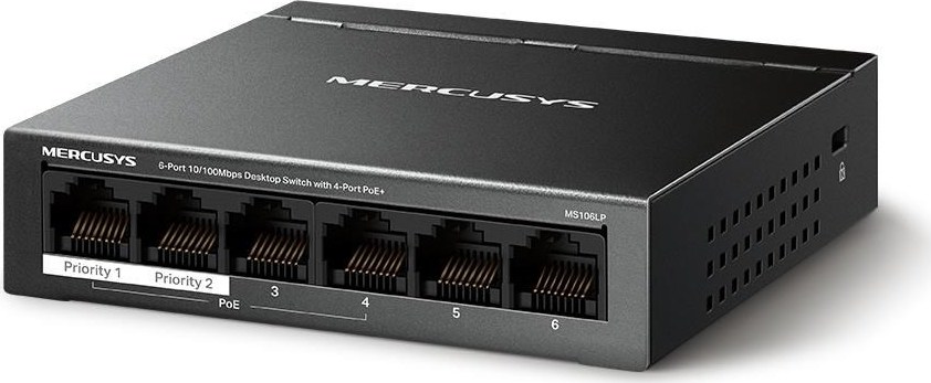 MERCUSYS switch MS106LP (6x100Mb/s,4xPoE+,40W,fanless)