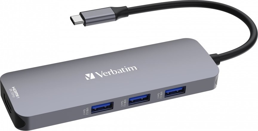 VERBATIM Hub USB-C Pro Multiport 8 Port, 3x USB 3.2, 1x USB-C, 2xHDMI, microSD/SD, šedá