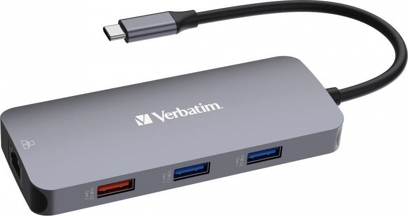 VERBATIM Hub USB-C Pro Multiport 9 Port, 3x USB 3.2, 2x USB-C, HDMI, RJ45, microSD/SD, šedá