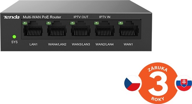 Tenda G0-5G-PoE Gigabit PoE Router MultiWAN, 3x GWAN/GLAN, 1x GWAN, 1x GLAN, 4x PoE 802.3af/at, VPN
