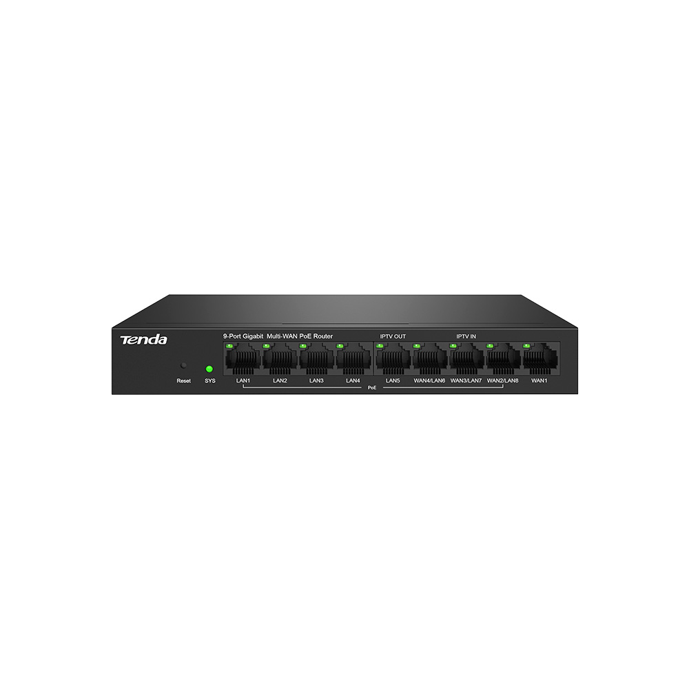 Tenda G0-8G-PoE Gigabit PoE Router MultiWAN, 3x GWAN/GLAN, 1x GWAN, 5x GLAN, 8x PoE 802.3af/at, VPN