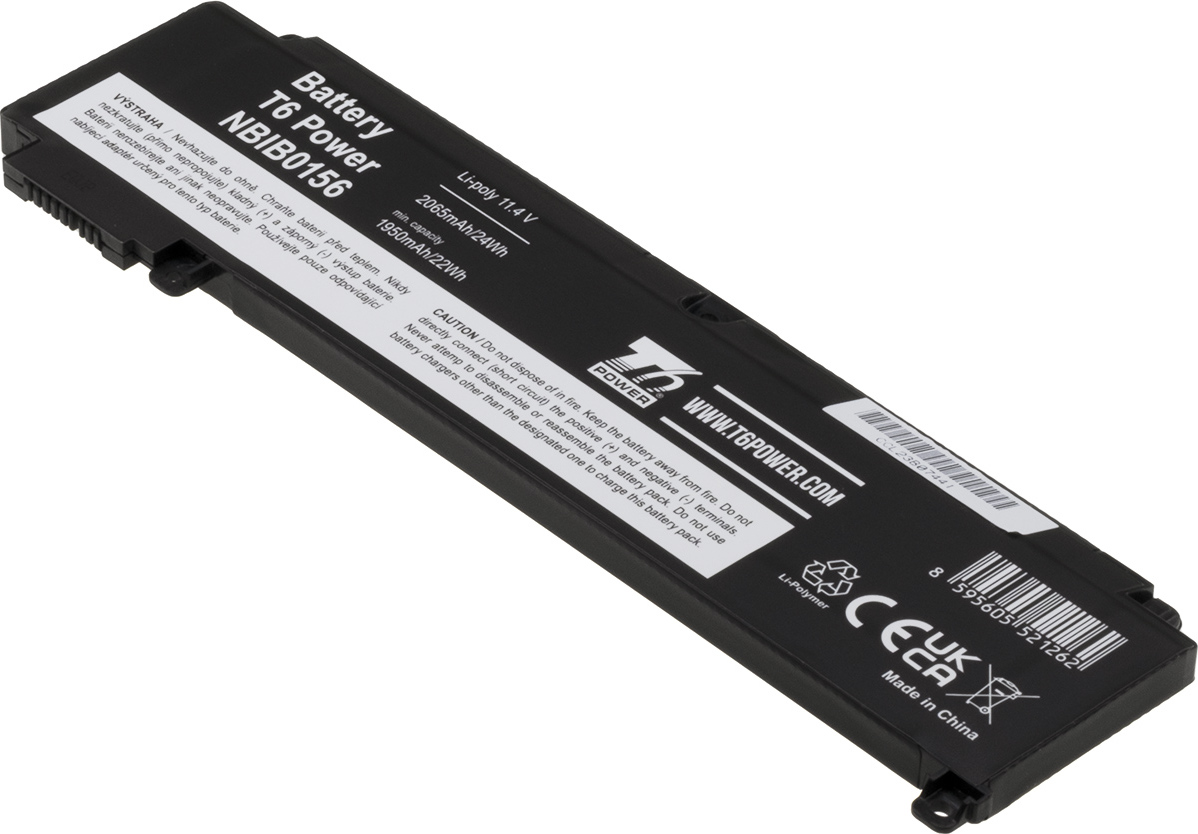 Baterie T6 Power pro Lenovo ThinkPad T460s, T470s, 2065mAh, 24Wh, 3cell, Li-Pol