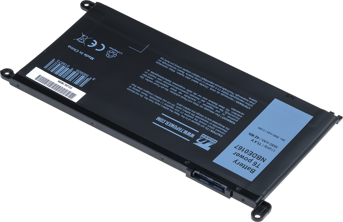 Baterie T6 Power pro Dell Insprion 15 5568, 5578, Vostro 5468, 5568, 3680mAh, 42Wh, 3cell, Li-pol